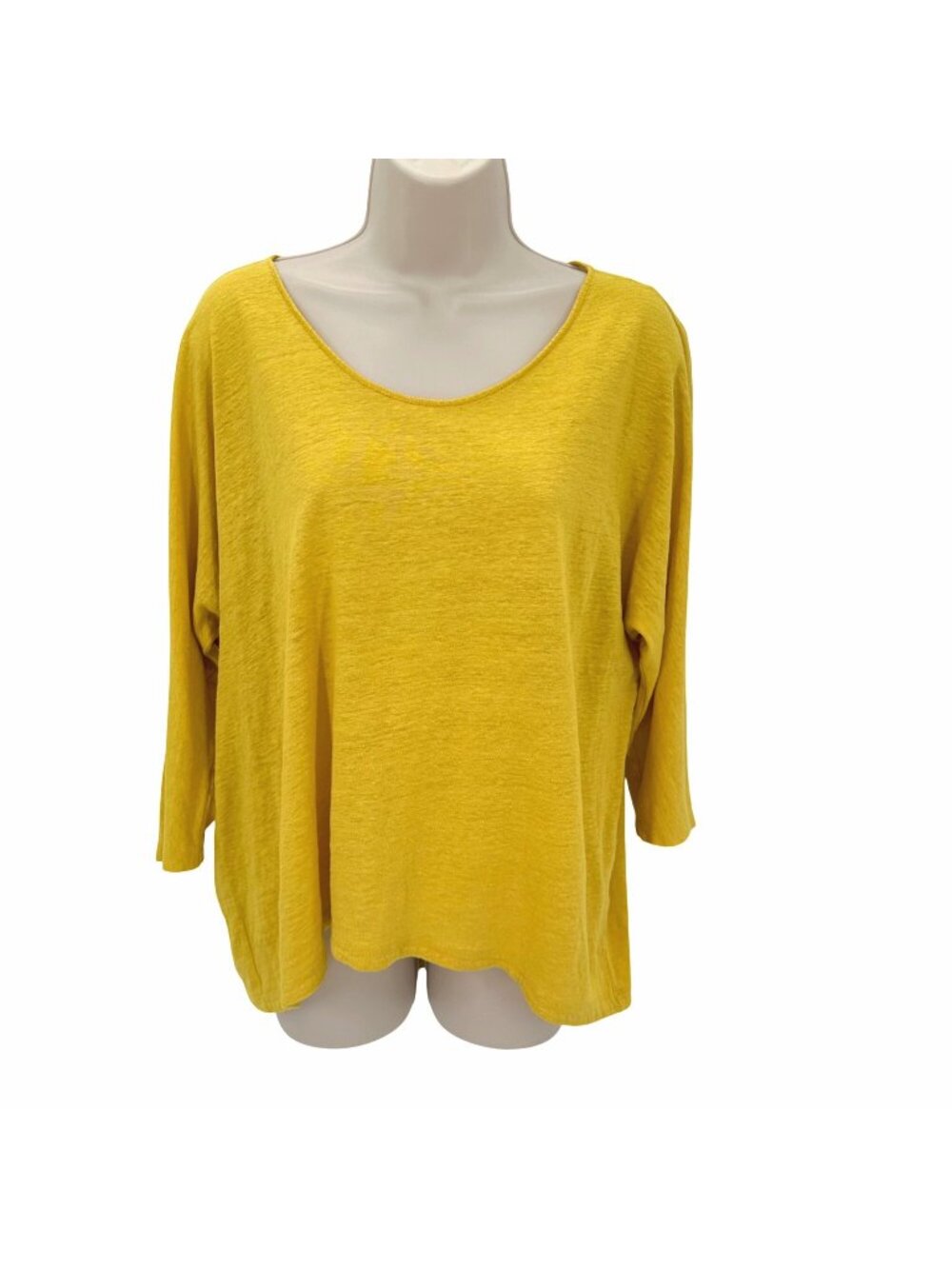 Eileen Fisher Yellow 3/4 Sleeve Linen Top Womens M Relaxed Fit Casual Lightweigh
